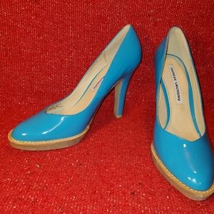 Chinese Laundry sky blue patent leather stiletto pump.
